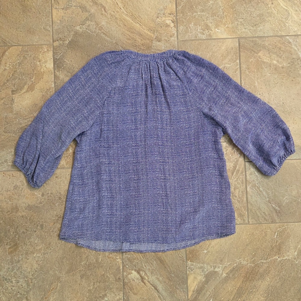 Joie Silk Blouse Blue White Geometric Print Split Neck 3/4 Sleeve T56-22097B XS - Picture 5 of 6